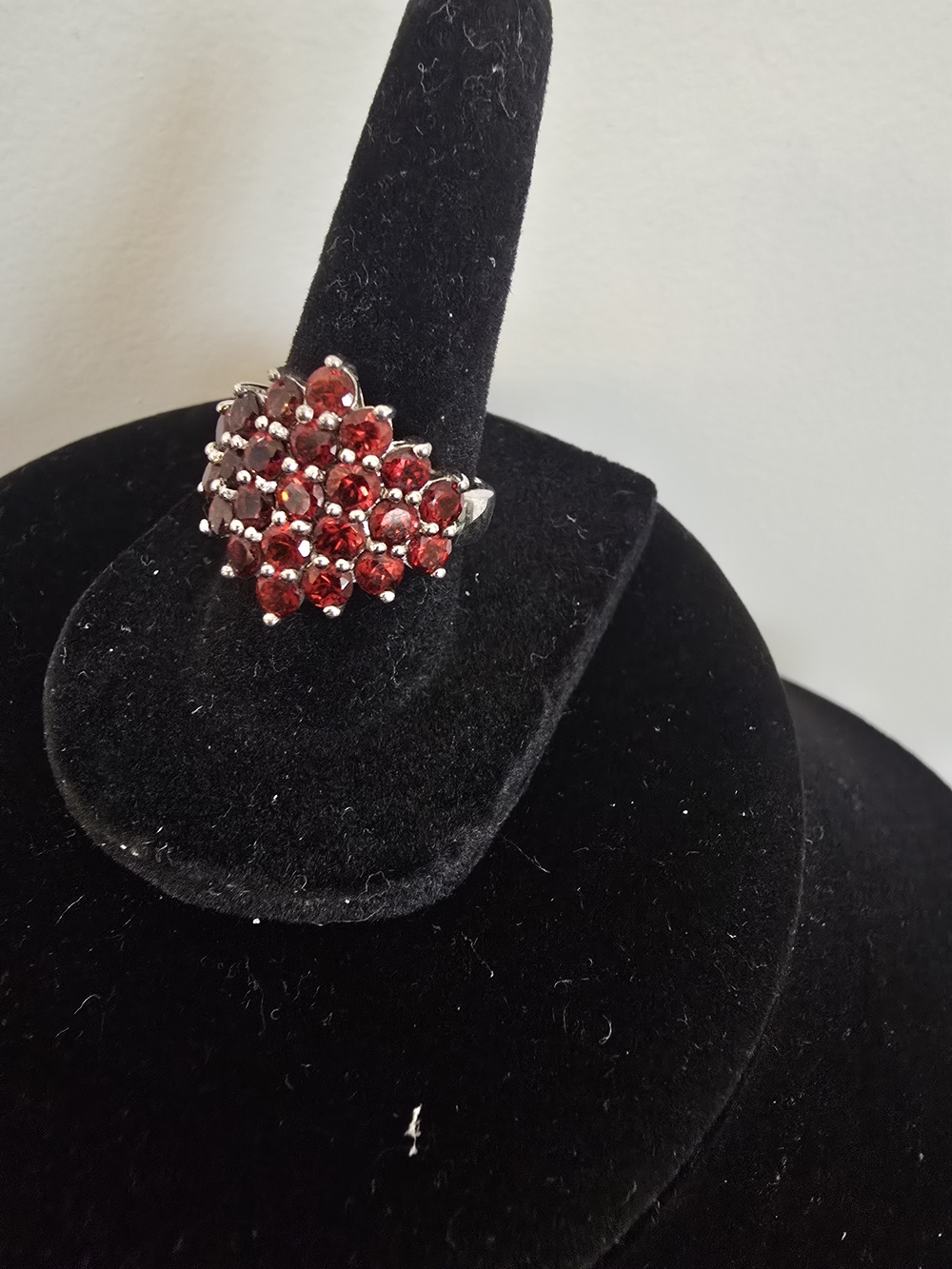 Garnet Cluster Sterling Silver Ring Size 7